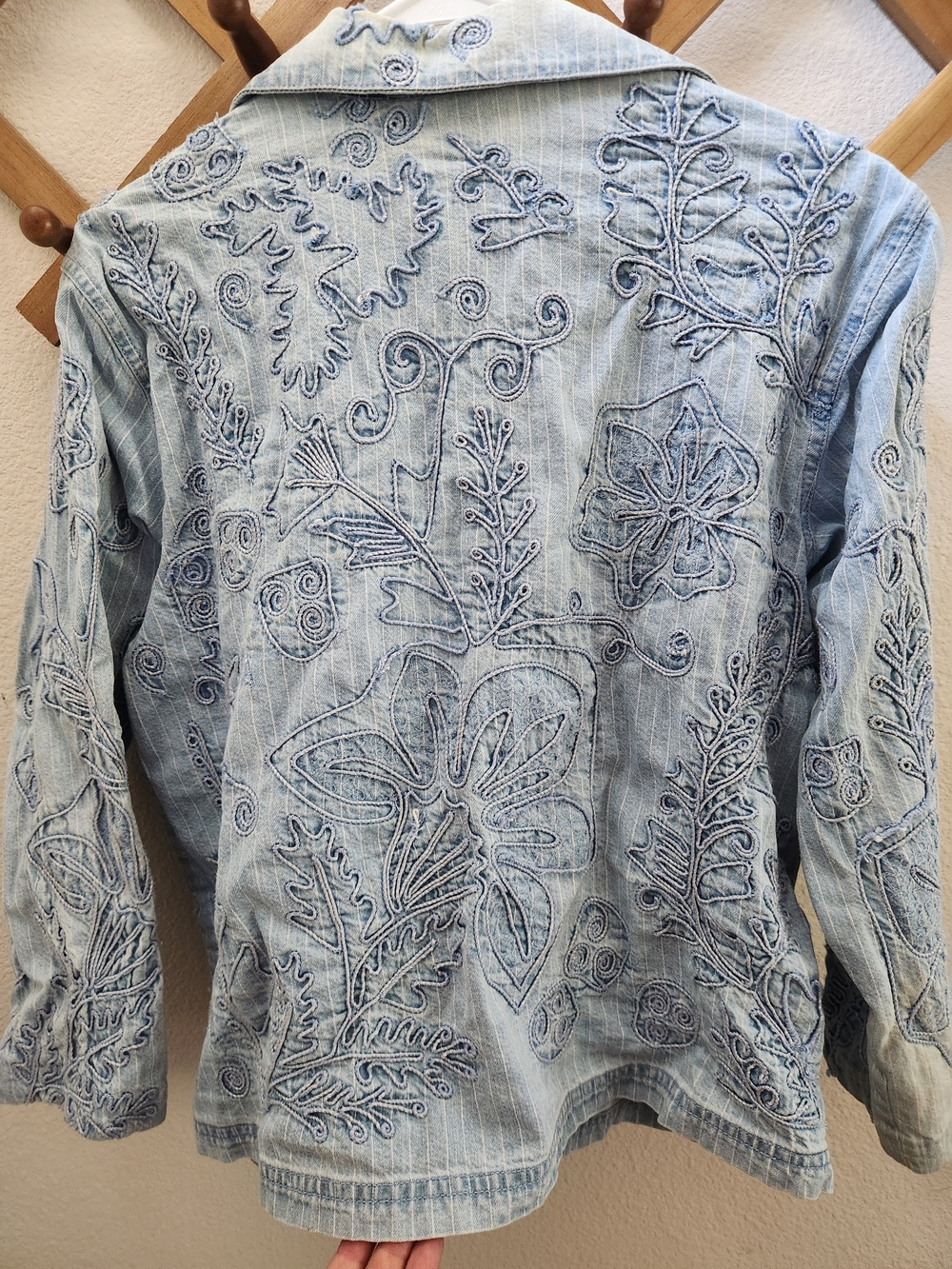 Chico's Light Blue Embroidered Shirt Jacket